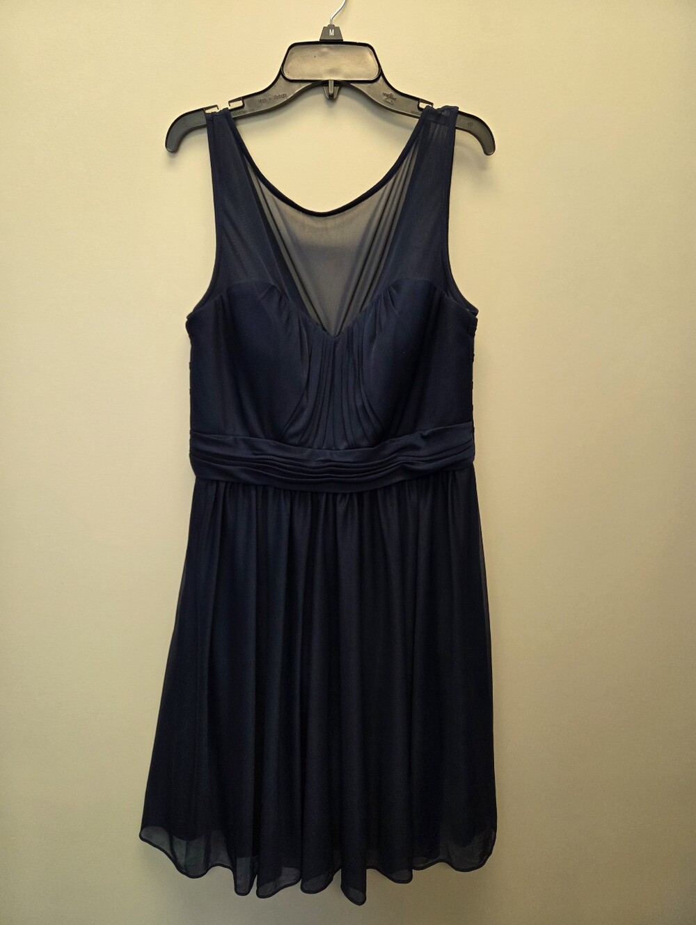David's Bridal Marine Cocktail Dress--Women's Size 12--Mesh Neckline-Knee Length